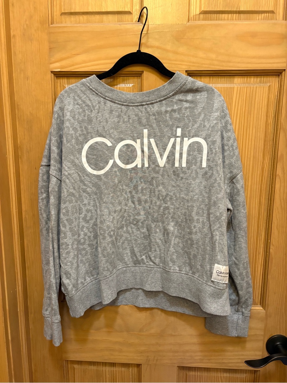 Calvin Klein Light Gray Leopard-Print Crewneck Sweatshirt